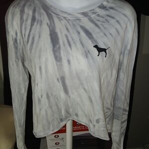 PINK Victoria's Secret Gray And Blue Tie-Dye Crop Top